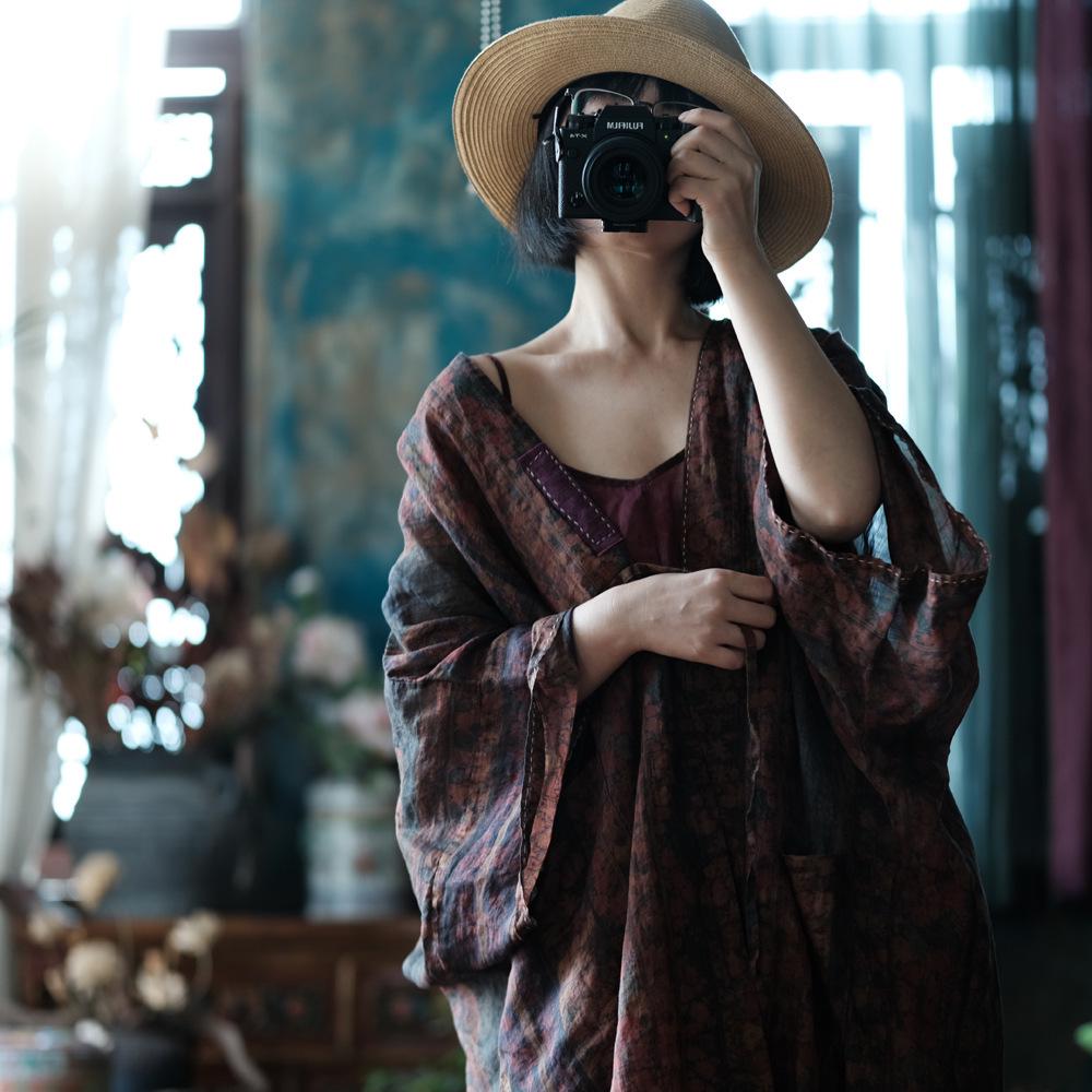 Dream Jiangnan Ethnic Style Loose Fit Ramie Sun Protection Shirt Robe