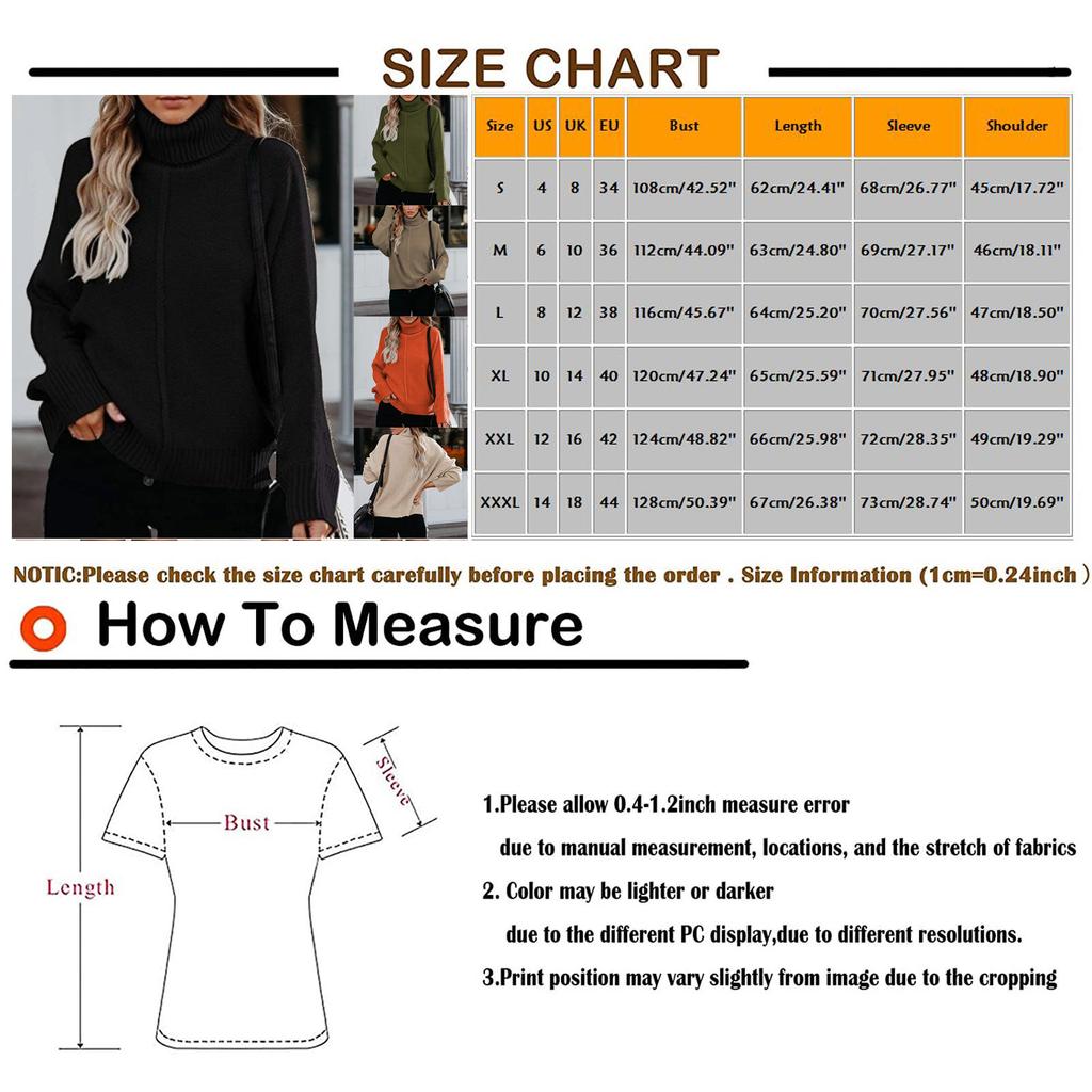 Women's  And Winter Loose Solid Color Stitching Long Sleeved Turtleneck  Knit Sweater Top