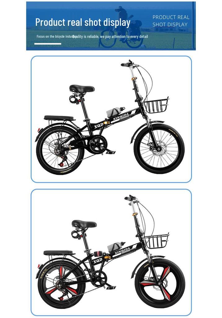 20/22-Inch Portable Folding Bicycle for Adults: No Assembly, Variable Speed, Shock-Absorbing Pedals