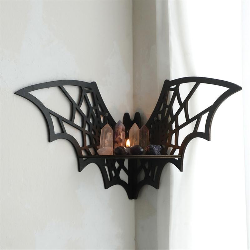 Unique Wood Carves Spiderweb Shelving Unit Wood Wall Floating Shelf for Halloween Festival Decoration Storage Rack
