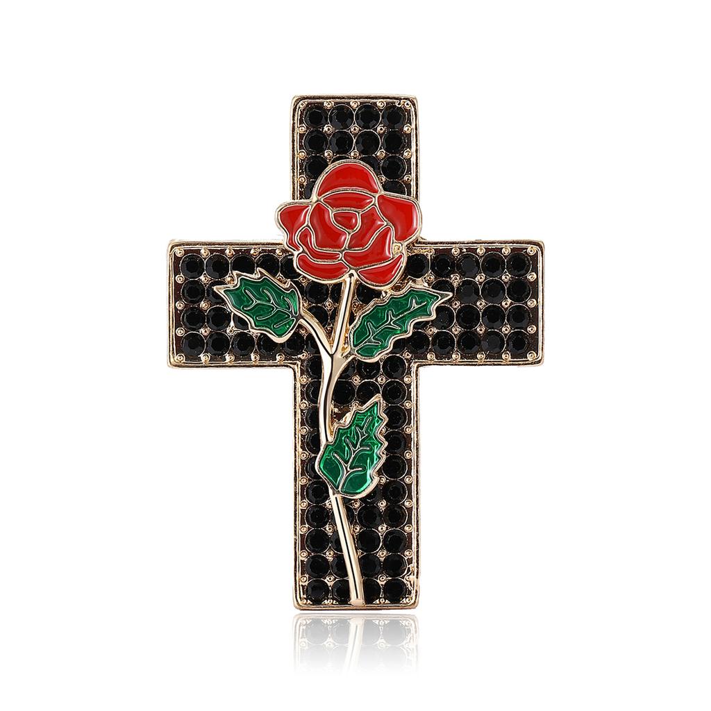 Vintage Legierung Strass Kreuz Rose Brosche Internet-Berühmtheit Damen Kleidung Brosche Ornament Anstecknadel