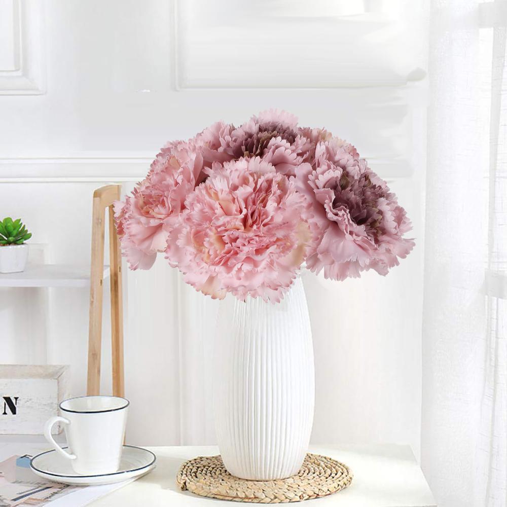 2 Bunches Artificial Carnations Total 12 Heads Silk Faux Flowers for Funeral Arrangements Wedding Bouquets Cemetery Wreaths DIY Crafts
