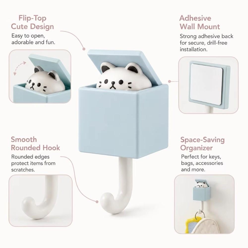 Punch Free Cute Animal Wall Hooks Retractable Pop Up Wall Hanger  For Keys Bags Towels