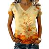 Women's V-Neck Short Sleeve Top with Maple Leaf Print for Casual Everyday Wear