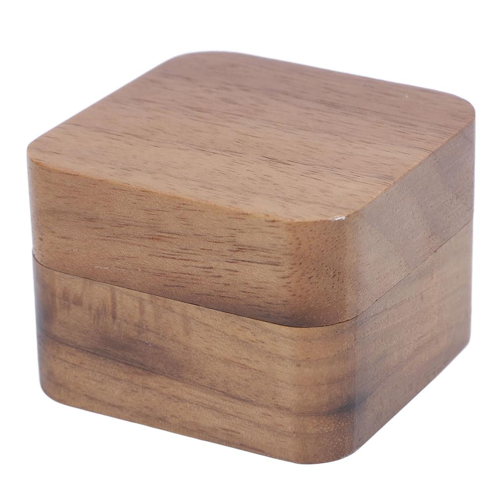 Ring Holder Box 5.5cm Square Walnut Wood Magnetic Closure Portable Jewelry Ring Case for Wedding