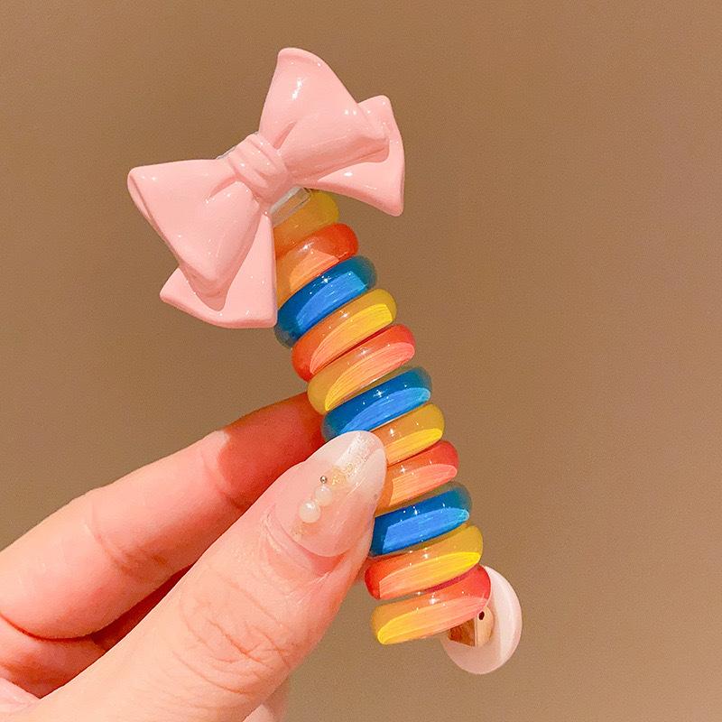 2 Stücke Mädchen Elastische Gummibänder Kinder Telefondraht Haargummis Spiralspule Haarbänder Haarseil Pferdeschwanz Haarschmuck