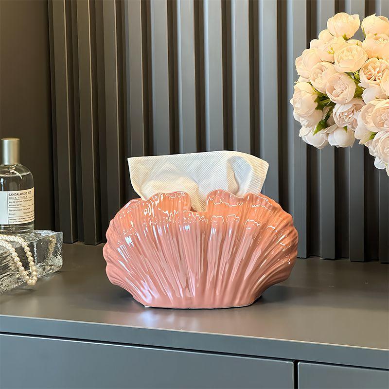 European Shell Ceramic Tissue Box Creative Colorful Napkin Storage Tube High-end Living Room Office Drawer Box Home Decoration