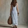  European and American Independent Station Bohemian Fashion Blue and White Striped Sleeveless Dress