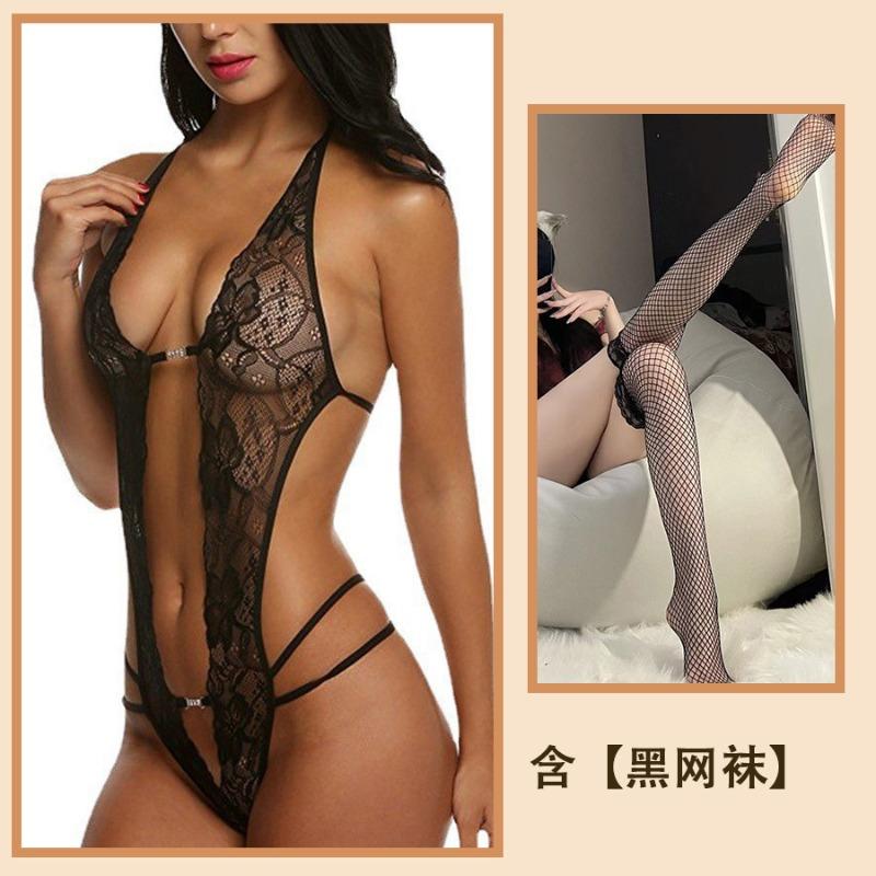 Reines Verlangen sexy Spitze Träger Hals Ausgeschnitten Leidenschaft Unterwäsche Durchsichtig Stimmung Einteiler Damen Pyjama