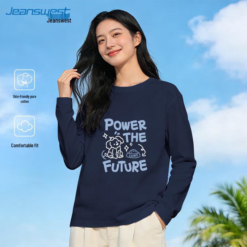 Jeanswest Women s Round Neck Loose Fit Long Sleeve Cotton T-Shirt with Lucky Future Graphic XL