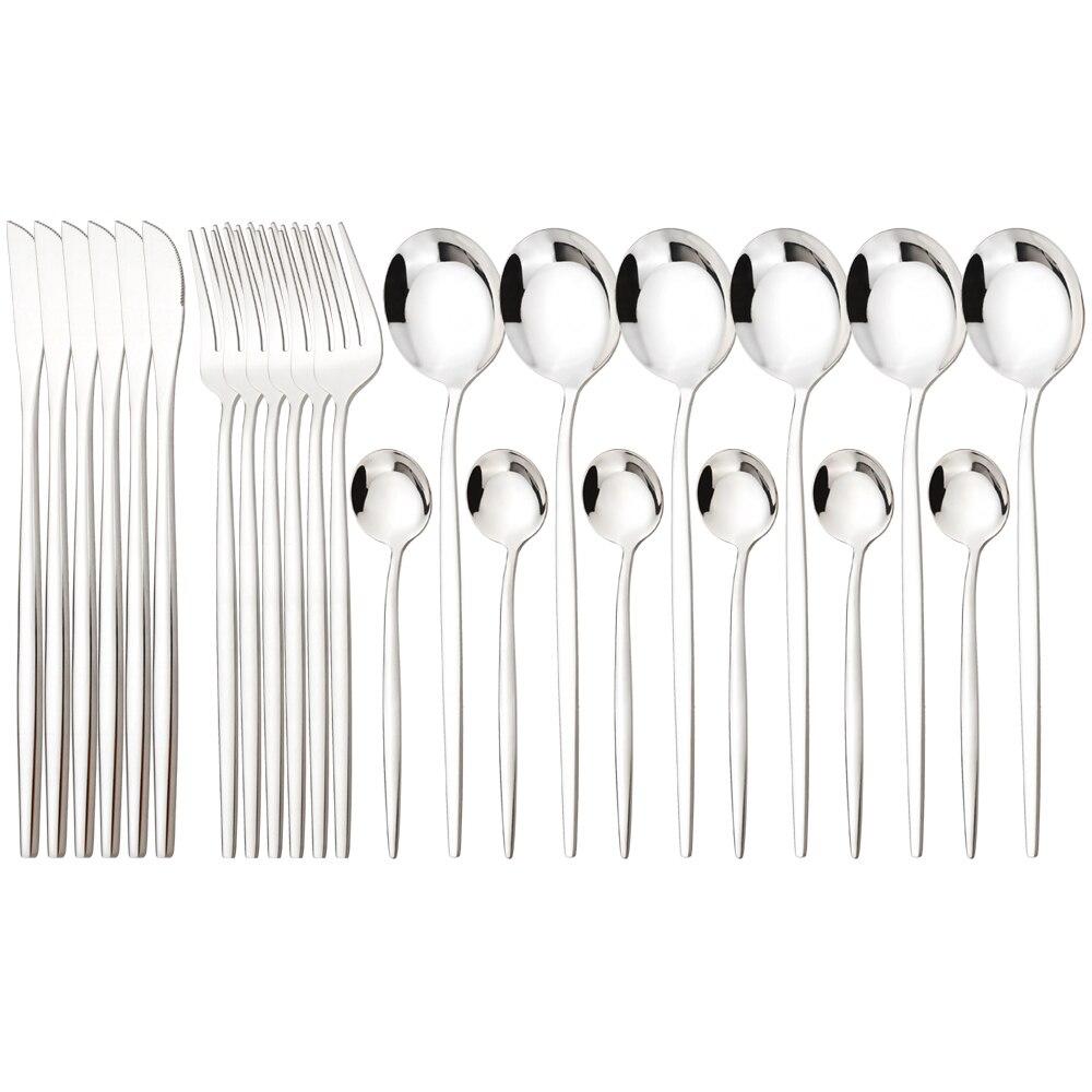 24Pcs Mint Gold Dinnerware Set Knife Fork Coffee Spoon Cutlery Western Stainless Steel Tableware Flatware Kiechen Silverware