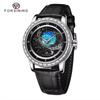 Mens Fashion Casual Mechanical Watch With Starry Sky Dial Rotating Bezel Stainless Steel Buckle Leather Strap