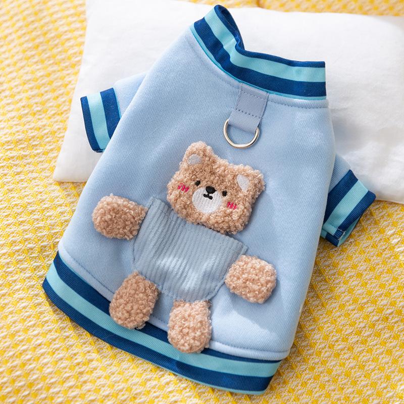 Spring cute bear dog clothes autumn and winter warm teddy dog bipods cat pet clothing