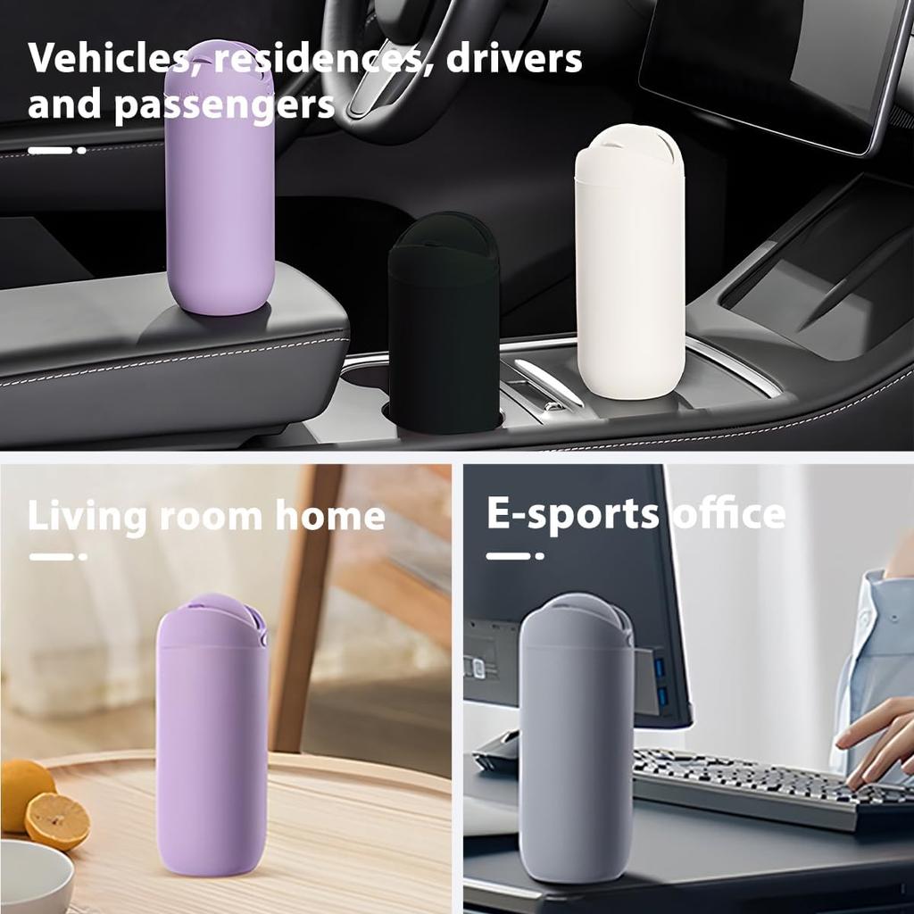 Car Trash Can With Lid, Silicone Leakproof Mini Round Vehicle Garbage Bin For Cup Holder, Portable Automotive Interior Waste Storage & Organizers
