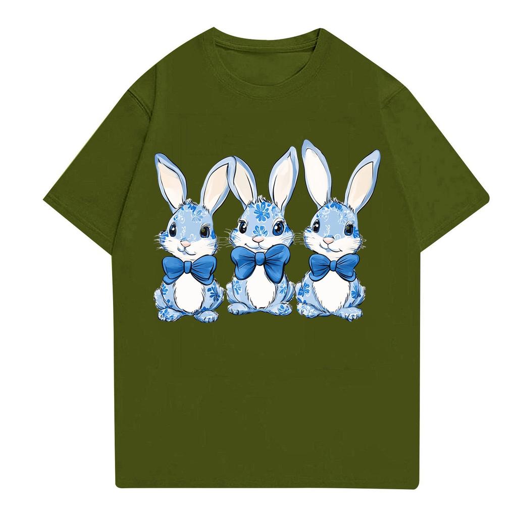 Easter - Men's Casual Baggy Bunny  Print T-shirt Round Neck Pull-over Short-sleeved Top