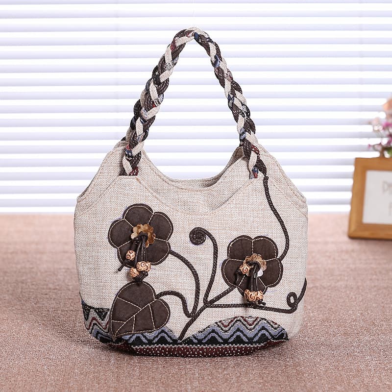 Women's handmade small flower ethnic style handbag