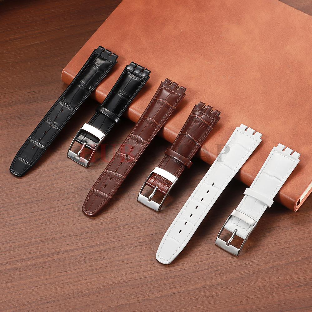 17mm 19mm dla zegarka SWATCH Pasek do zegarka Pasek do zegarka ze skóry bydlęcej Oryginalny dla Mężczyzn Kobiet Wodoodporny Sportowy Zamiennik Akcesoria do zegarków
