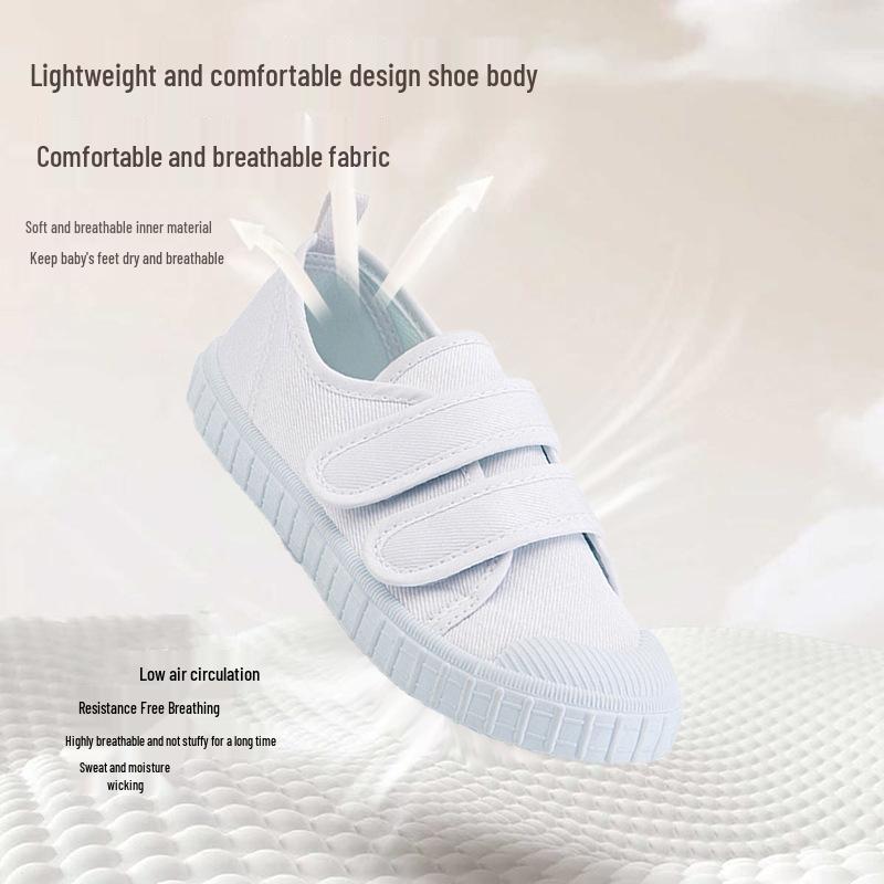 Dětské protiskluzové plátěné boty se suchým zipem - Bílé, Všestranné na sportovní den