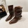 Female pointed European and American style boots fashion boots versatile autumn new rivet thick heel height increase thin short boots