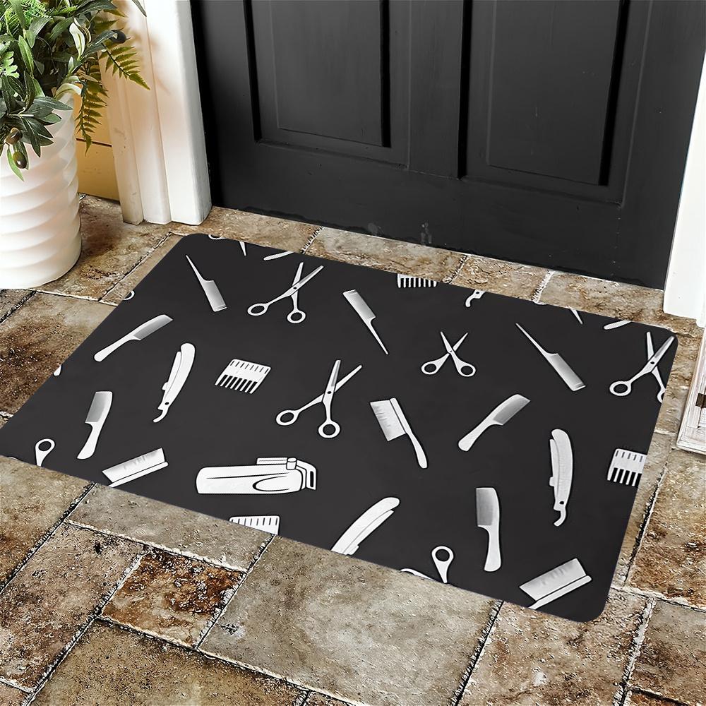 Scissors Comb Pattern Print Outdoor Door Mat, Decor Mat, for Living Room, Bedroom, Kitchen, Bathroom, Home Decor Mat