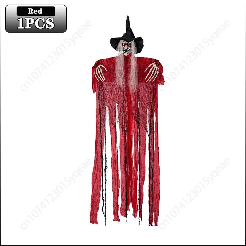 1PC Halloween Red Witch Hanging Ghost Halloween Decor Sound Control Glowing Eyes Haunted House Bar Porch Horror Decoration