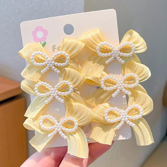 6Pcs Girl Hairpin Hand-Sewn Bow Hair Clip with Imitation Pearl Beads Macaron Color Safe Scalp-friendly Hairpin Hair Accessories