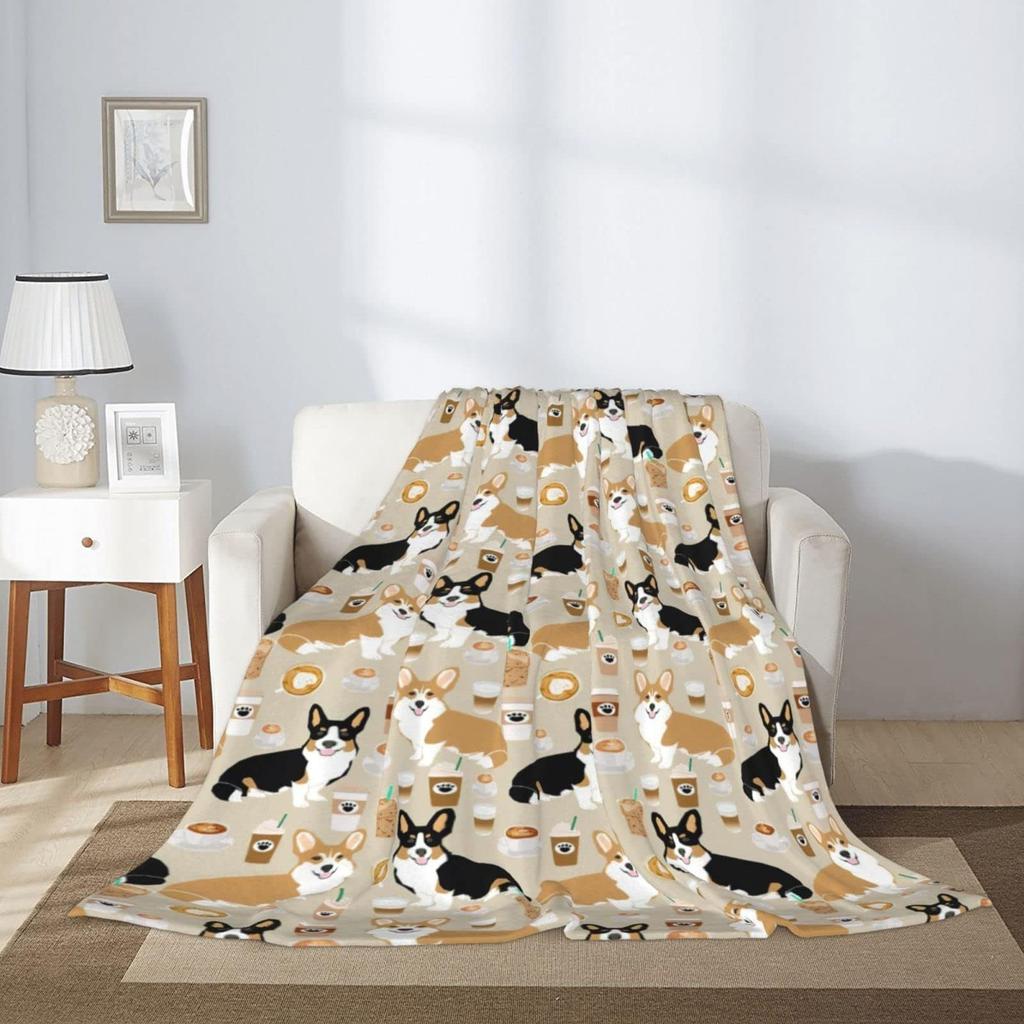 Cute Corgi Blanket Puppy Pattern Blanket Soft Flannel Blanket for Children Adult Gift Blanket