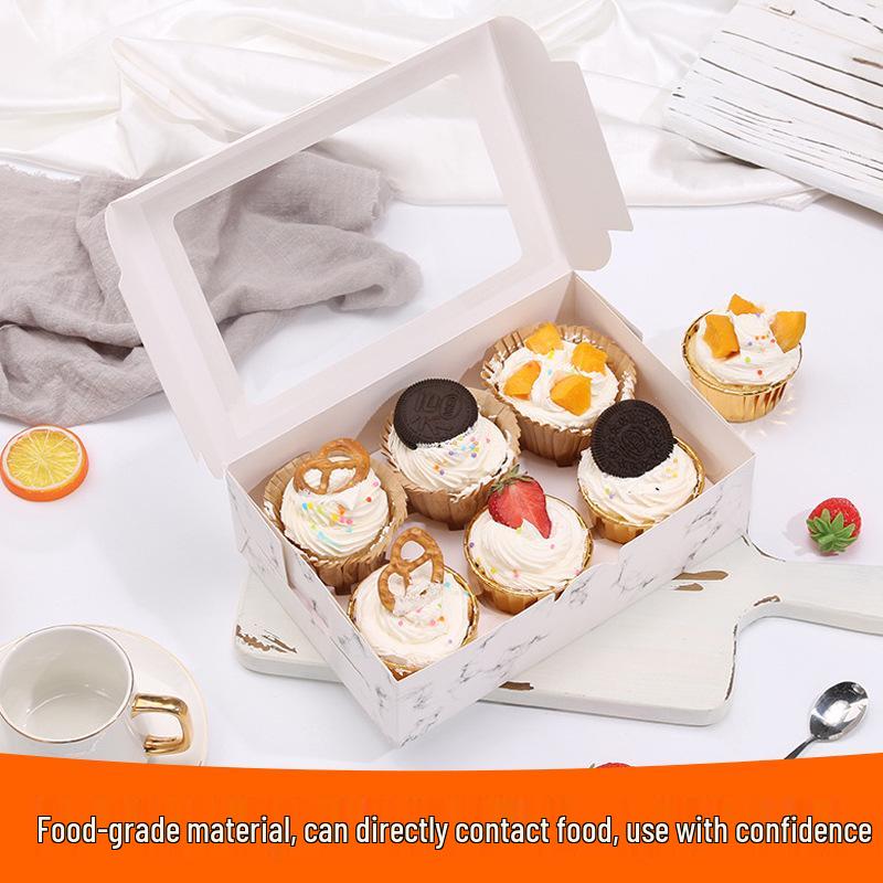 6-Pack Dessert Pastry Box, Thickened White Cardboard with 12 Cavities for Cupcakes or Tarts