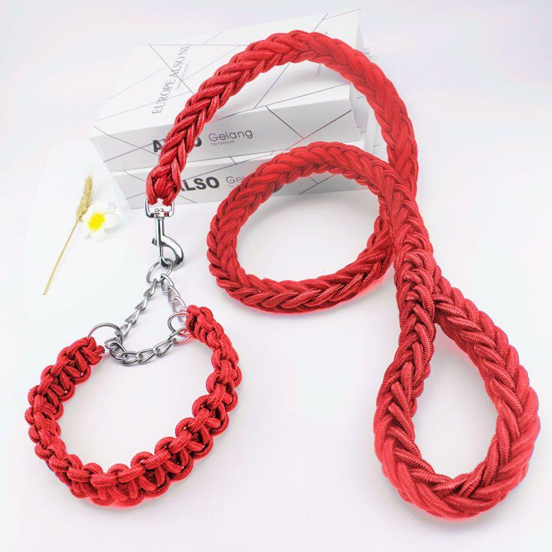 4FT Nylon Braided Rope Traction with Soft Breathable Adjustable Nylon Dog Collar for Small Medium Large Dogs Walking,Hiking,Camping,Exploring