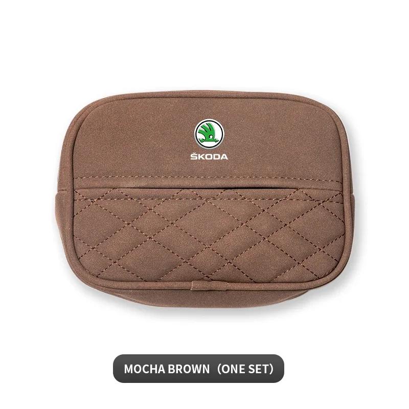 Car Suede Tissue Box Organizer Accessories For Skoda Octavia Kodiaq Yeti Enyaq iV Kamiq Scala Superb Fabia Rapid Karoq Vision RS
