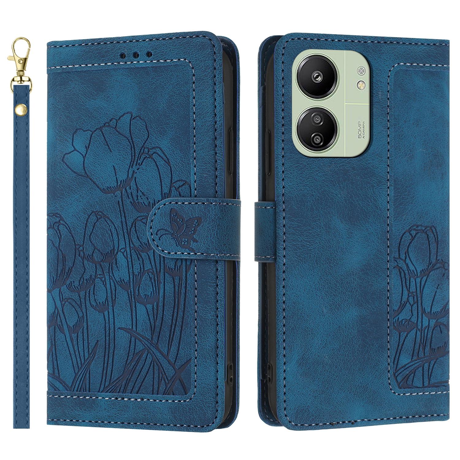 

Tulip Leather Case for Xiaomi Poco M6 5G/Redmi 13R 5G/13C 5G/13C 4G/Poco C65 4G Phone Cover with 5 Card Slots Wallet Blue