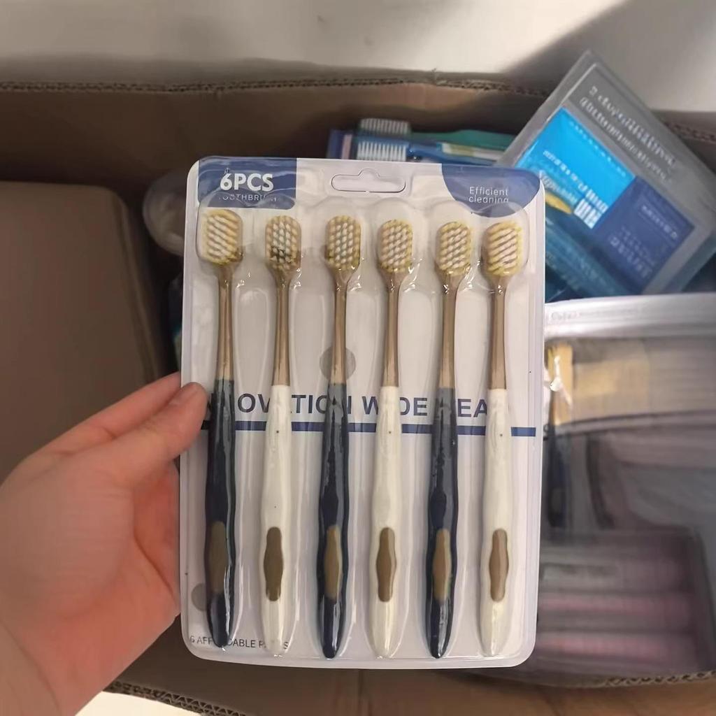 Sam's Premium Soft Bristle Adult Toothbrush - Family Pack of 6 with Wide Heads