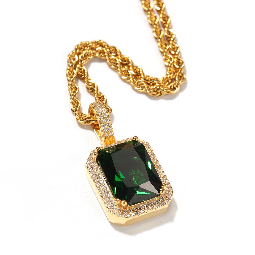 Hip Hop Trendy Brand Colorful Square Solid Retro Pendant Necklace Personalized Diamond Ins Style New Product