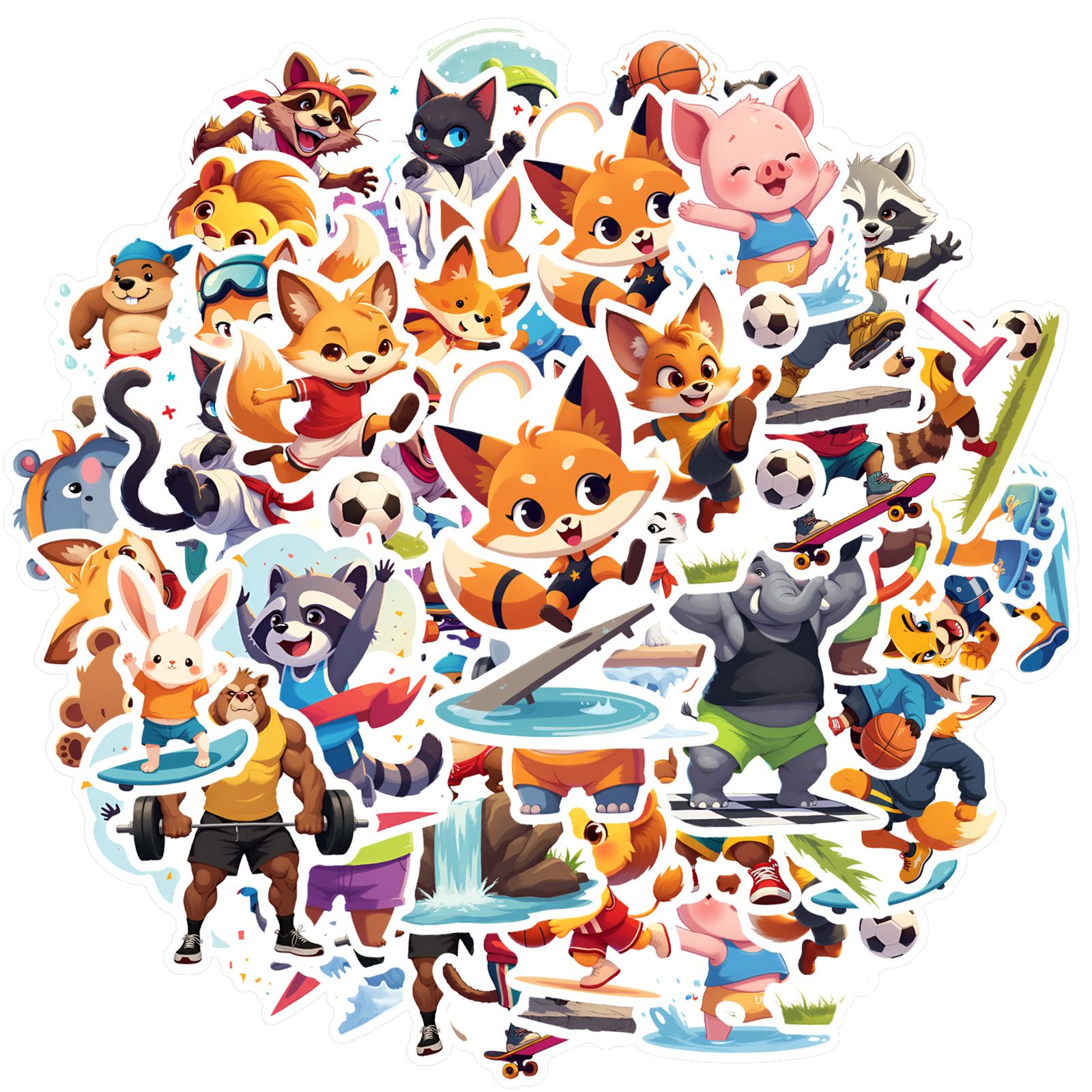 

35pcs-50pcs Cute Animal Sports Stickers Cartoon Fun Activities Cartoon Stickers Stickers For Guitar Laptop Helmet DIY