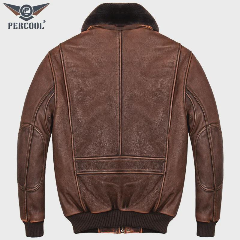 Men's Genuine Leather Pilot Jacket - Thick Cowhide, Casual Large Size, Autumn/Winter Coat