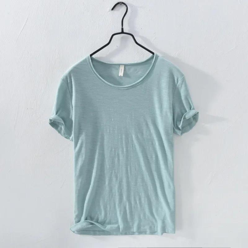 Heren Korte Mouw T-shirt Bamboe Katoen Casual Korte Heren T-shirt Effen Kleur Dunne Basis Onderhemd Tops T-shirts
