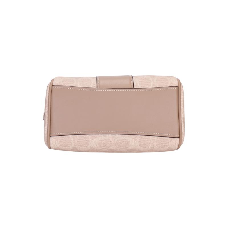 COACH Rowan 18 brand logo zipper closure, artificial leather, crossbody shoulder handbag, small size, women's milk tea color