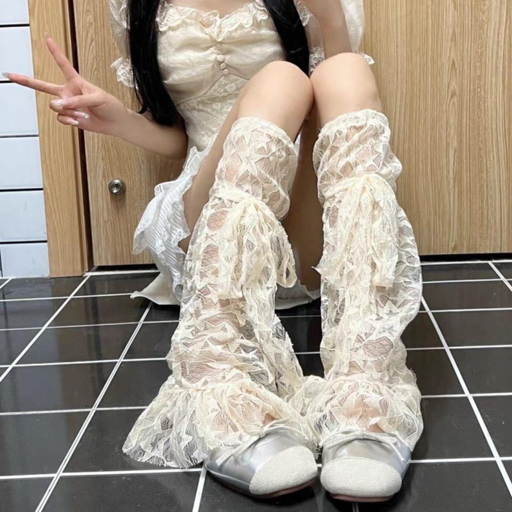 Lace-up Bow Y2k Loose Stockings Transparent Stars Knee High Socks Mid-tube Stockings  Women