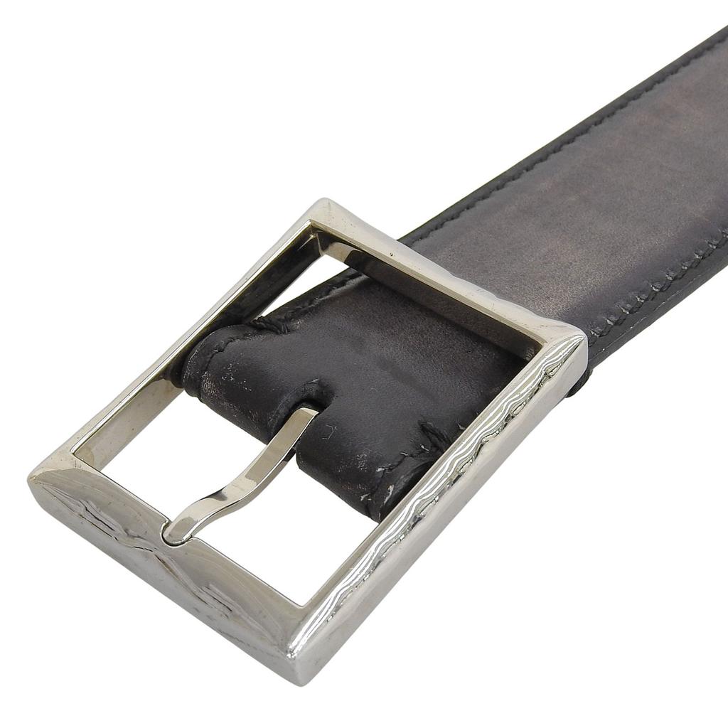 Curea BERLUTI superbă caligrafie Piele maro închis negru bărbați Folosit