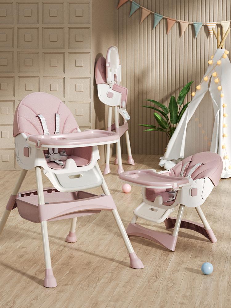 Foldable Portable Baby High Chair with Wheels - Adjustable & Modular Dining Seat for Children