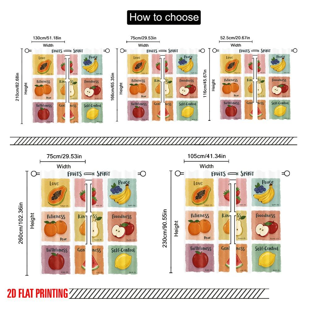 2pcs 2D flat printing Curtain Fruit of the Spirit 100% Polyester Fabric Without Electricity Birthday Party for Entryway Room