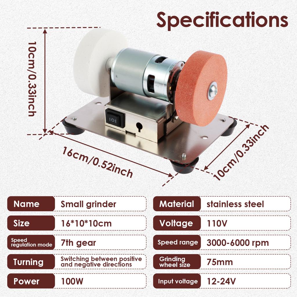 100W Mini Electric Belt Sander Double Grinder Machine 7 Speed Adjustable DIY Polishing Grinding Table Grinding Low Noise