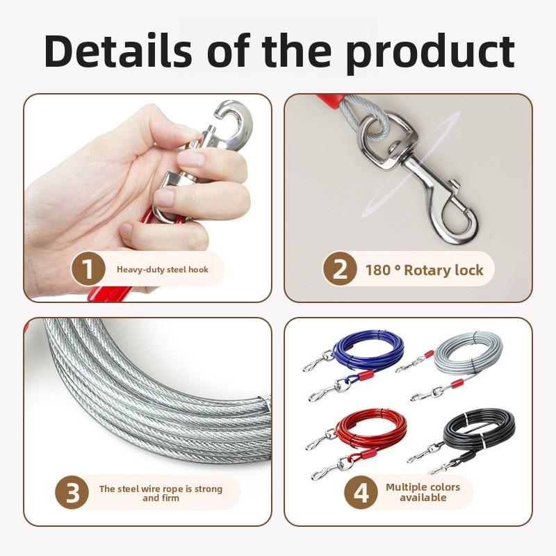 Double-hook Steel Wire Rope Anti-biting Bolt Dog Leash, Pet Traction Outdoor One Drag Two Anti-biting Dog Chain