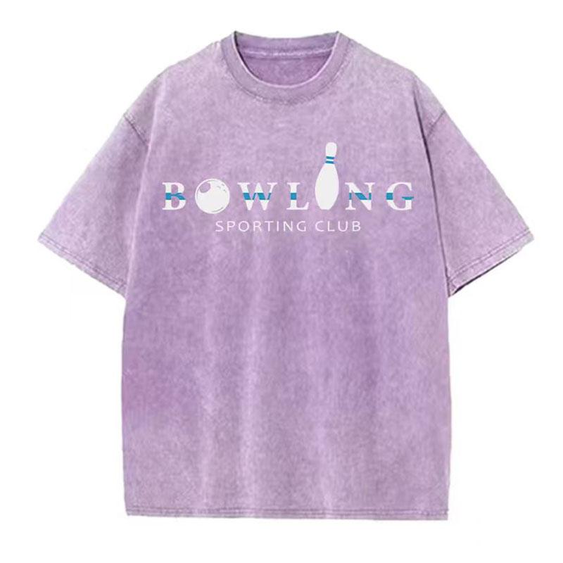 Unisexs  Summer Washed Vintage Short Sleeve g  Pure Cotton LooseFitting Bowling Pattern TShirt
