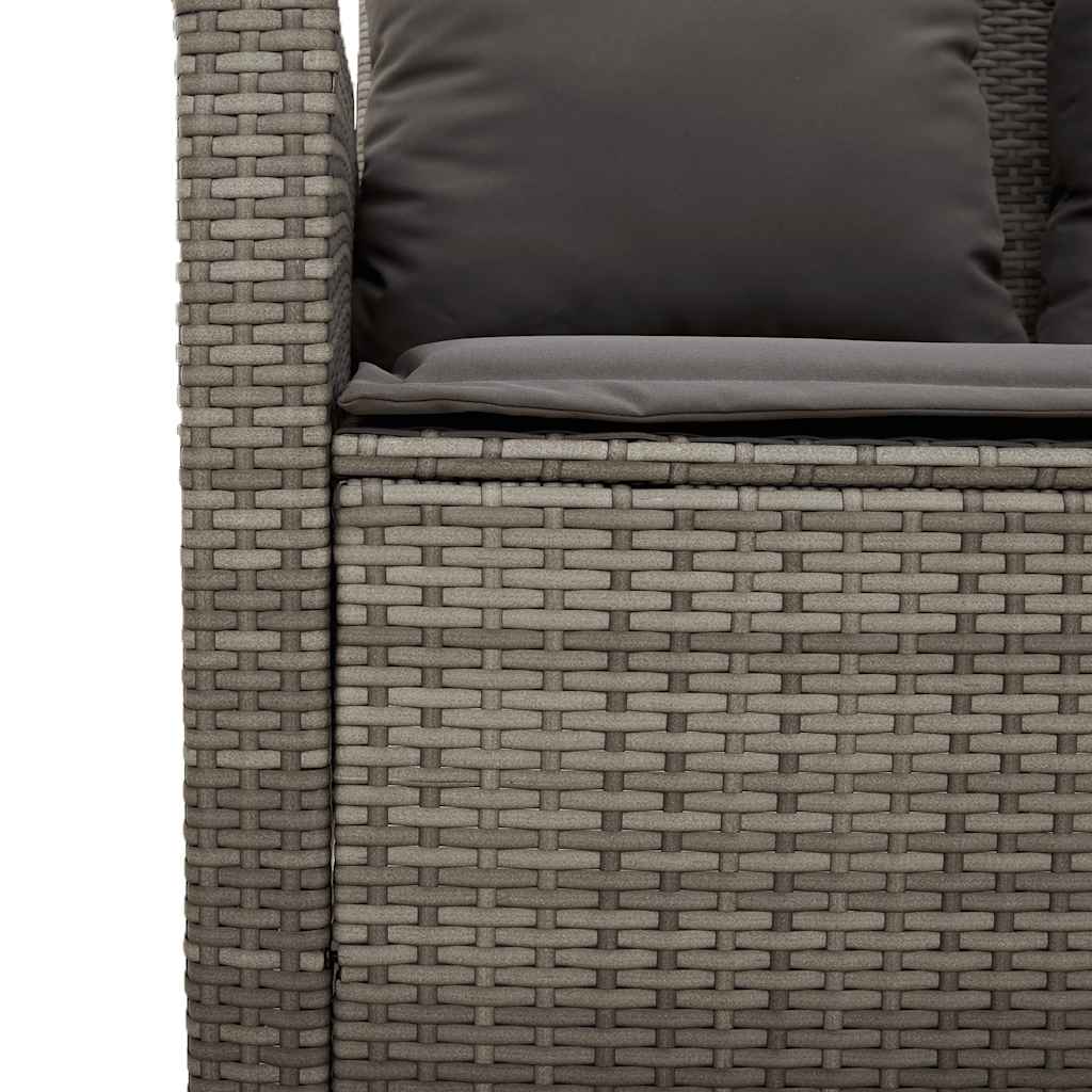 2 Seater Garden Sofa with Cushions & Table Grey Poly Rattan