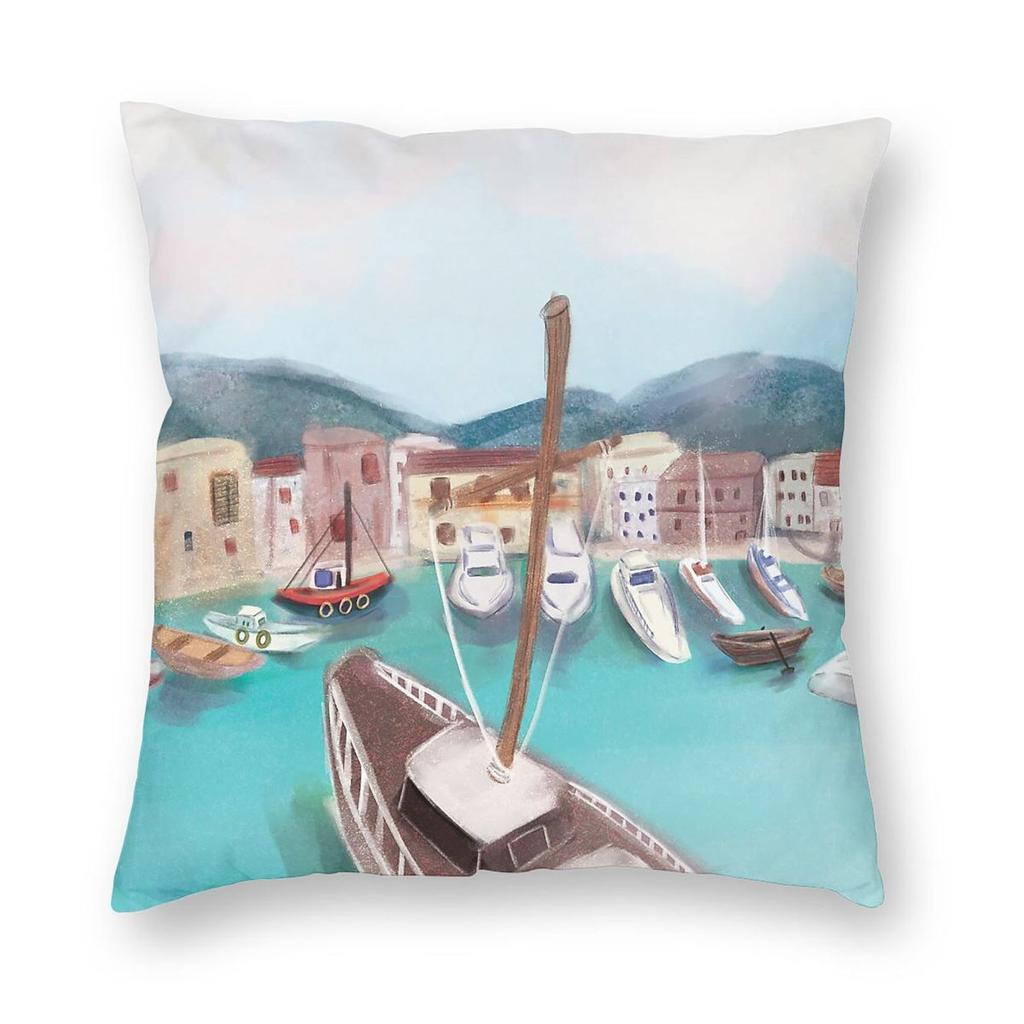 Kyrenia Cyprus Square Pillowcase Polyester Linen Velvet Pattern Zip Decor Pillow Case Home Cushion Case Wholesale