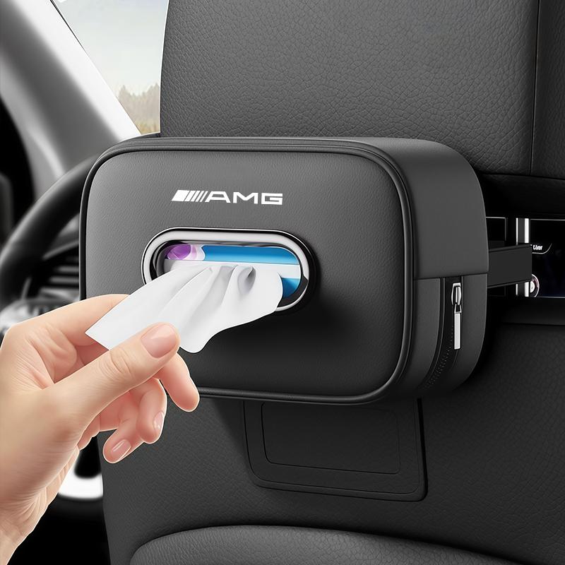 Leather Car Tissue Box Holder Back Seat Multi Storage Bag For Mercedes Benz AMG GLC W203 W206 W220 W205 W211 W212 W201 W210 W108