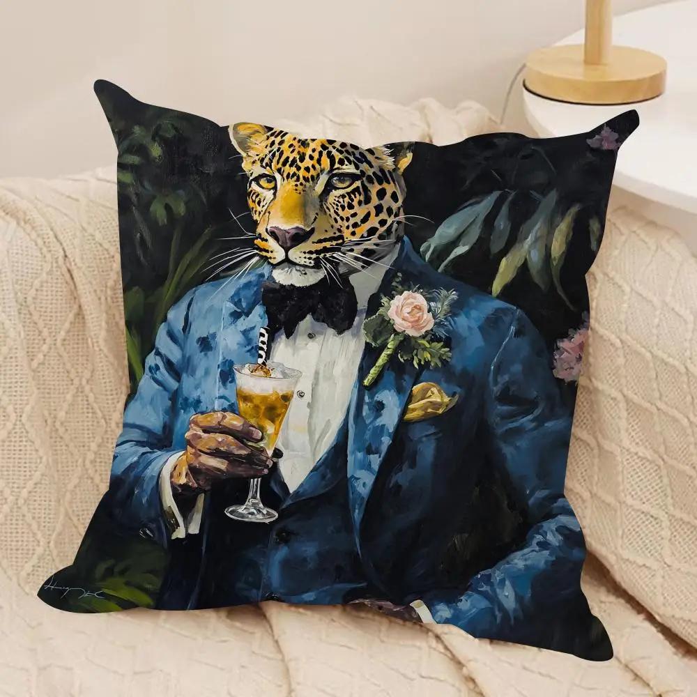 European Fashion Leopard Cushion Cover Silky Short Plush Invisible Zipper Dustproof Sofa Pillow Case for Home Decor