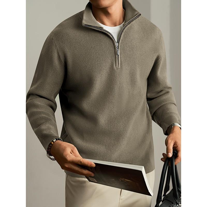 Mens Half-Zip Stand Collar Knit Sweater 2026 Fall Winter Vintage Preppy Casual Pullover
