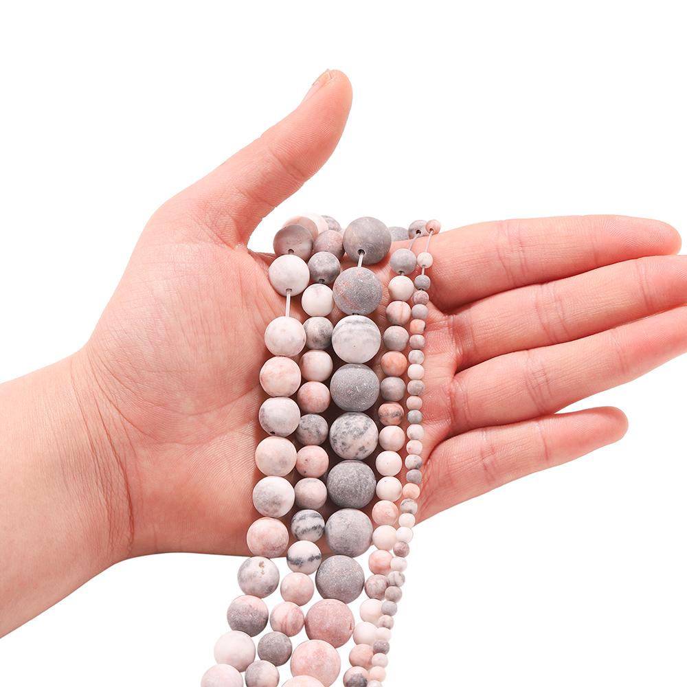 1Strand/Lot Natural Stone Matte Pink Beads 4/6/8/10/12mm Round Loose Beads for DIY Bracelet Necklace Jewelry Making Supplies